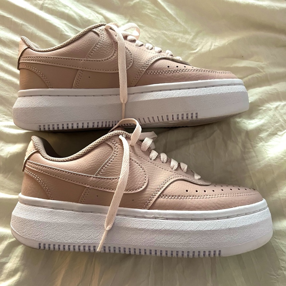 Nike blush pink platform tennis shoes